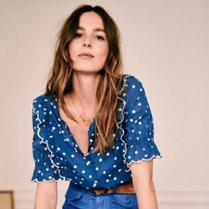 Sézane Paolina Shirt in Dotty Bleu size 34